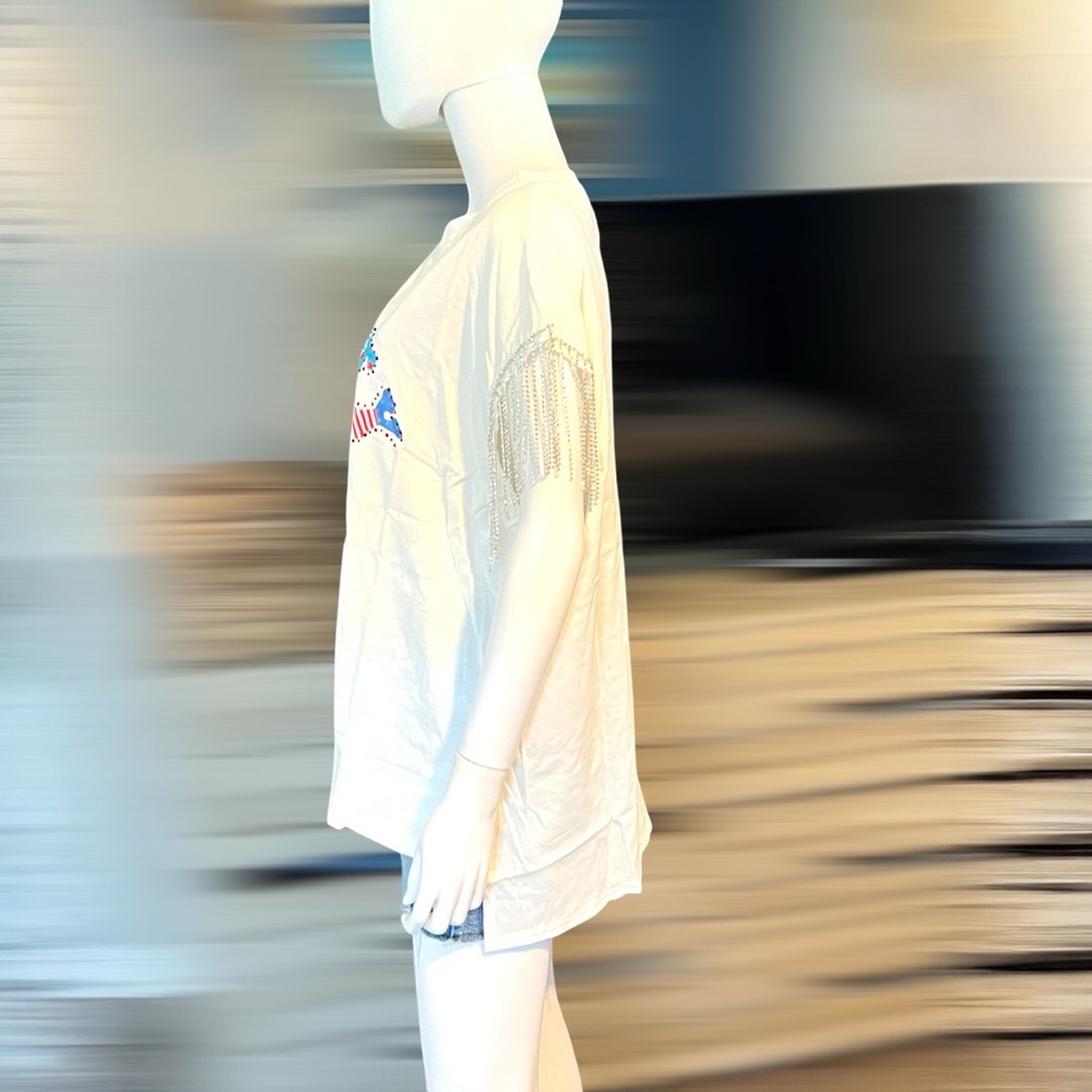 FANTASTIC FAWN White Fringe USA Graphic Tee S M L - Picture 6 of 9